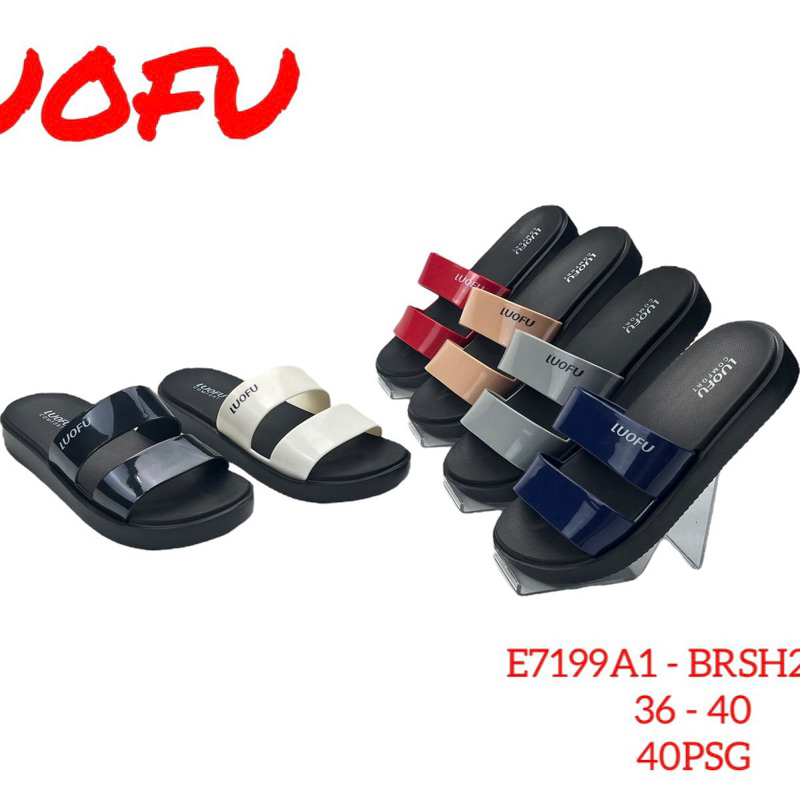 LUOFU sandal ban dua strap wanita sandal selop teplek wanita polos sandal karet (E-7199)