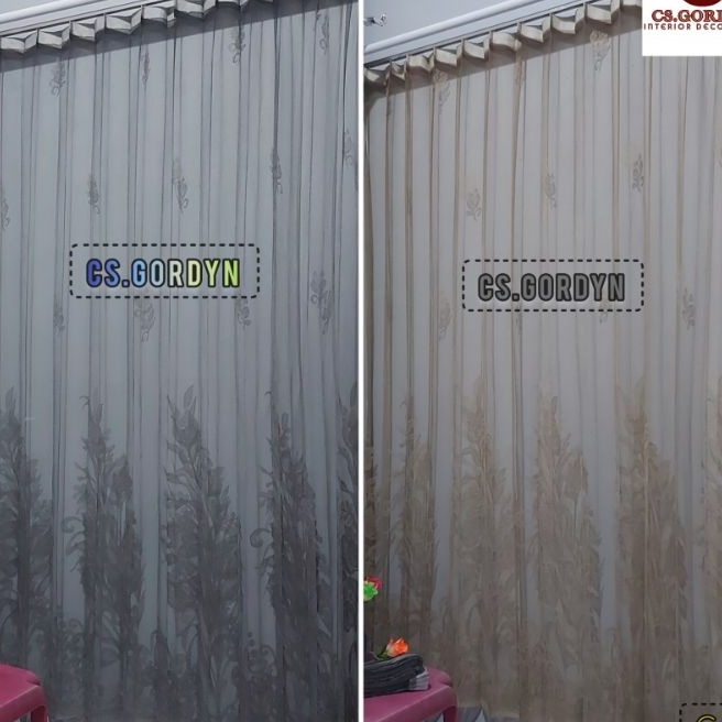 Cashback Gorden Vitrase polos bunga tulip Ungu Abu dan coklat puring tirai gorden