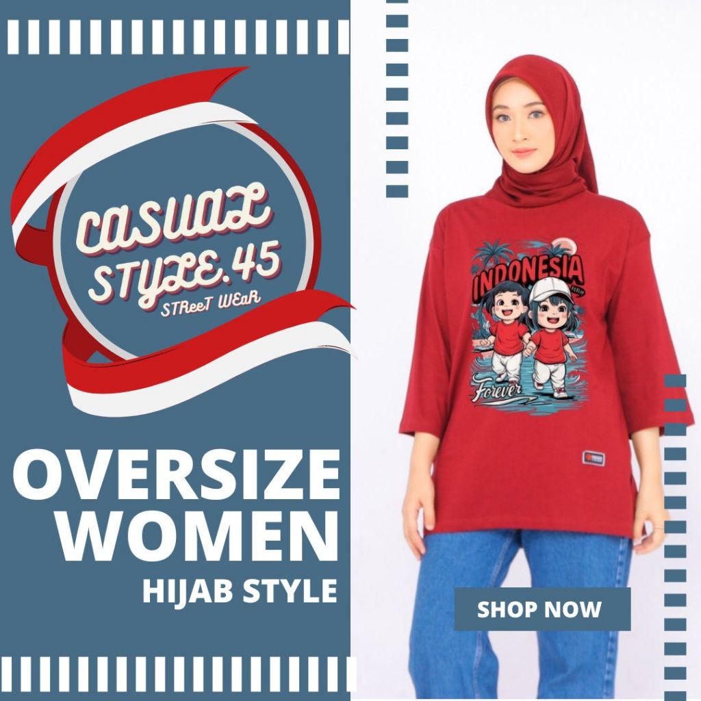 KAOS CEWEK HIJAB DIRGAHAYU NEGARA REPUBLIK INDONESIA PAKAIAN IBU IBU BIG SIZE M L XL 2XL TERBARU MOD