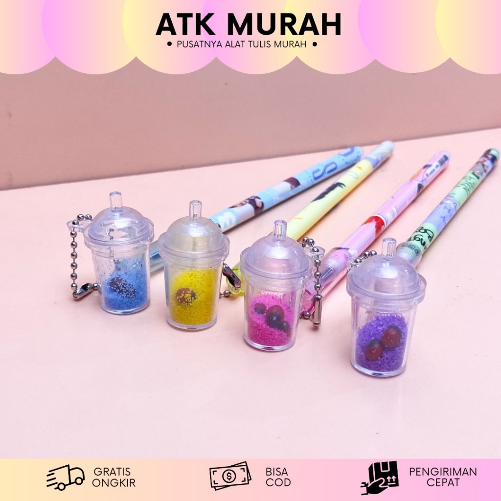 

pen gel gantung / Pulpen boba dot pasir / pulpen bubble tea gel / pen milktea karakter murah / Stationery alat tulis kantor sekolah lucu