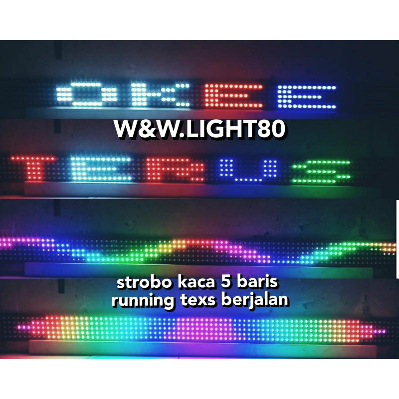 lampu LED strobo 5 baris running texs berjalan