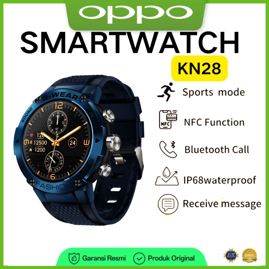 【✅100 Original】OPPO Smartwatch KN28 GPS NFC Waterproof Bluetooth Call Jam Tangan Pria Monitor Detak 