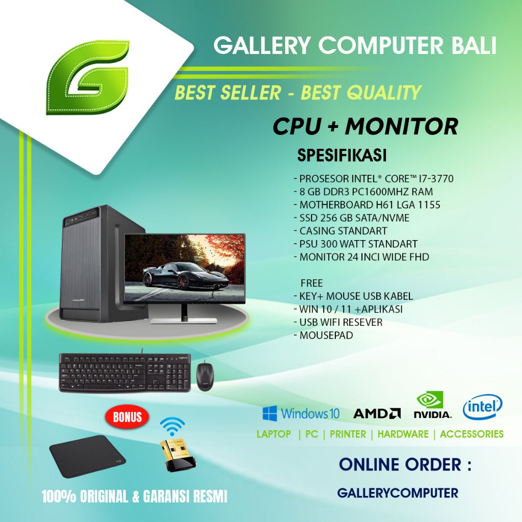 ( cpu dan monitor 24 inci ) komputer pc rakitan intel core i7 gen3