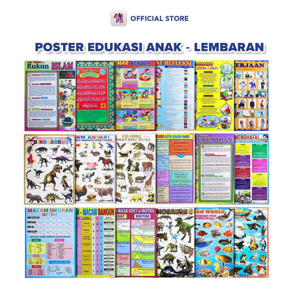 Poster Edukasi Anak / Mainan Edukasi Anak / Poster Anak Islami Lembaran : Rukun Islam / Ayat Kursi /