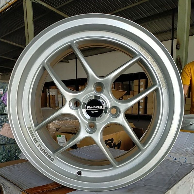TVMO Velg Mobil Ring 15 R15 Enkei Tuning Enkei Tulang lubang 4 hole 4 Silver (4pcs)