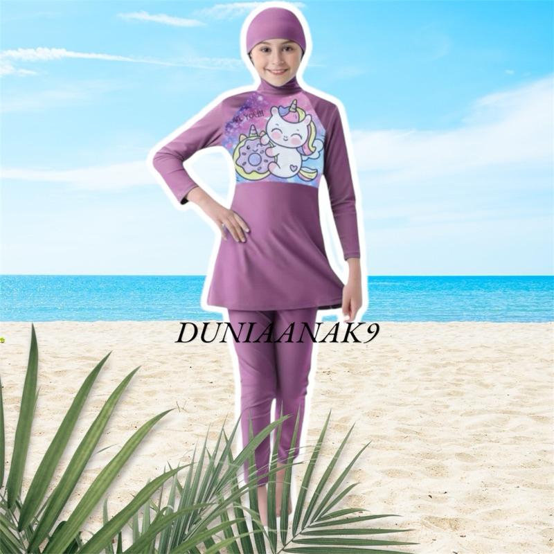 duniaanak9 Baju Renang Anak Muslim Muslimah Hijab Baju Renang Anak Perempuan Hijab Unicorn 0-12 Tahu