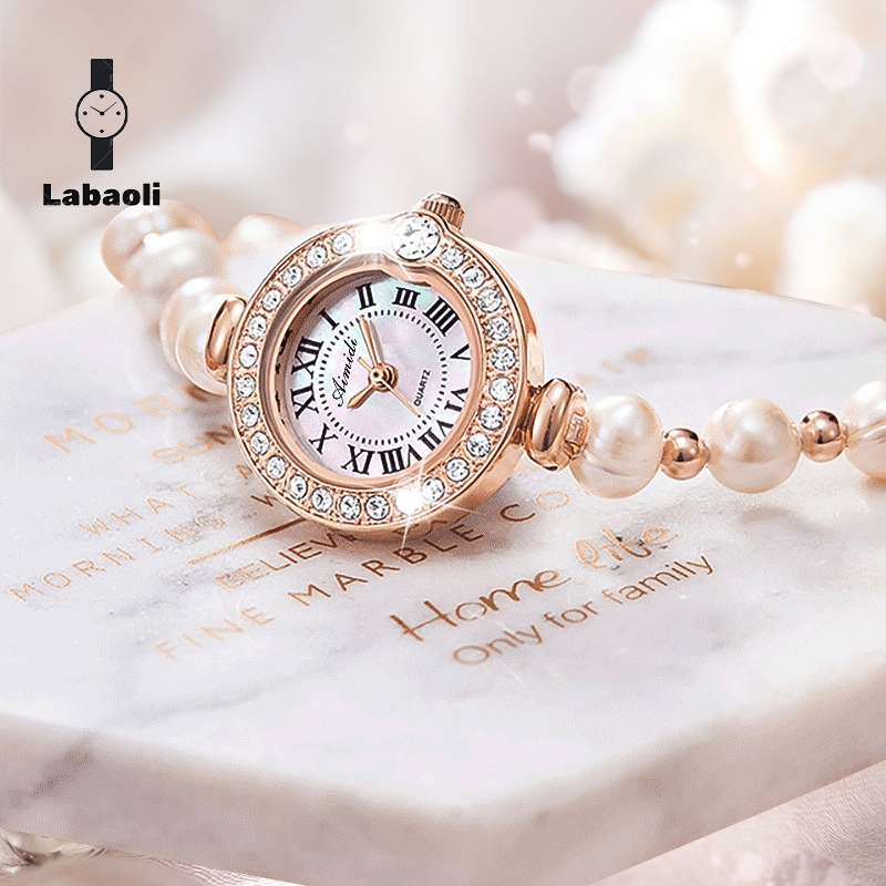 Jam tangan wanita berlian asli, piring ibu mutiara, gelang berlian yang dilapisi, tahan air, mode ce