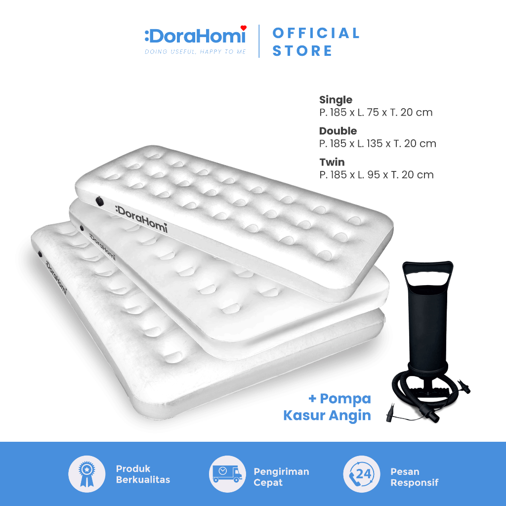 Dorahomi Kasur Angin single twin double Air Bed Matras Kamar Anti Kempes,Berkualitas + POMPA