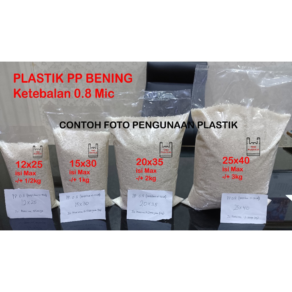 Plastik PP Bening TEBAL 08Micron / PLASTIK PP KACA 08 12x25 15x30 20x35 25x40 (Per Pack)