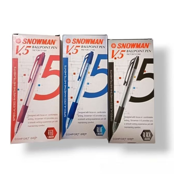 

pulpen cetek hitam biru merah V5 / ballpoint/ pen cetek snowman 0.7 (12 pcs)