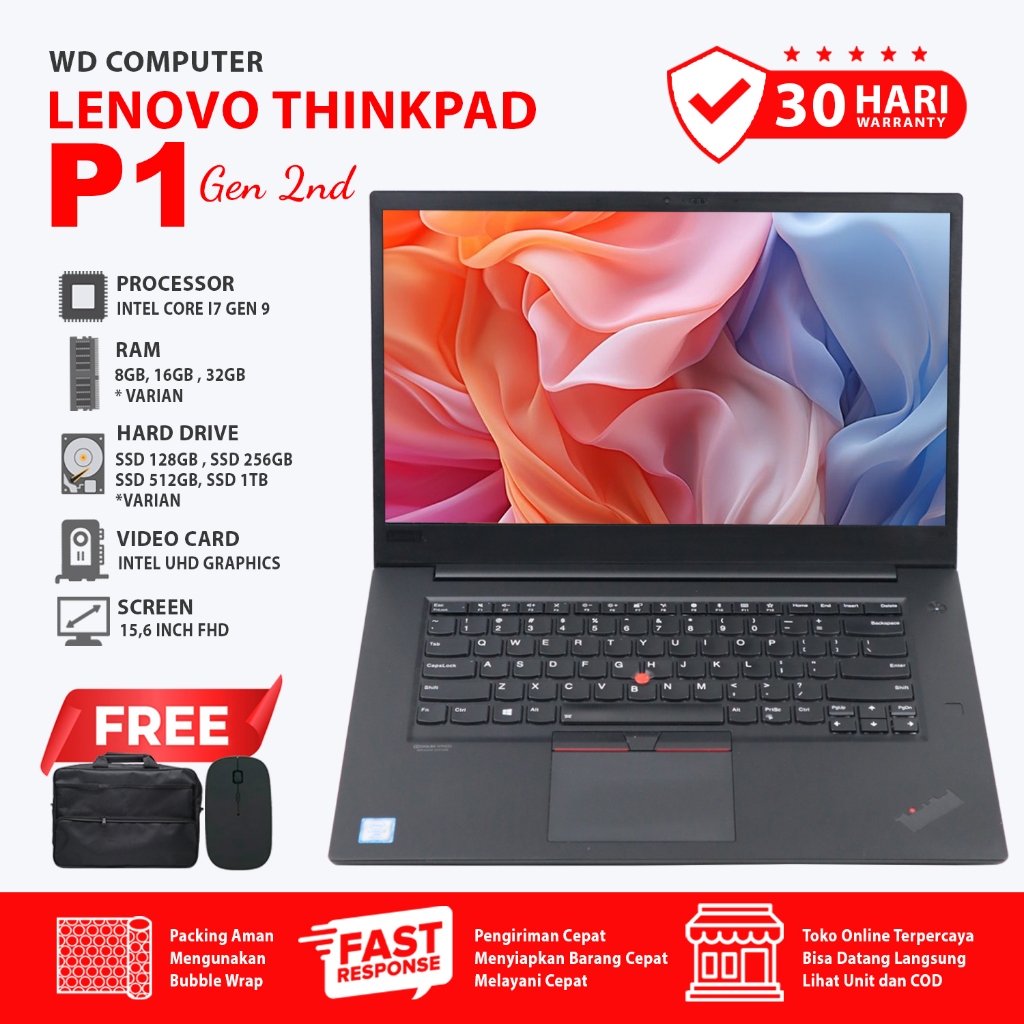 Lenovo Workstation P1 Gen 2 Core I7 Gen 9 I Ram 32 Gb Ssd 512 Gb NVME I Laptop Kerja Design