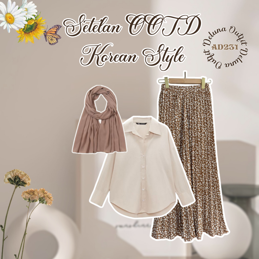 Setelan 3 In One Set Hijab Wanita Kekinian Korean Style Outfit Wanita Remaja Terbaru Buat Kuliah Han