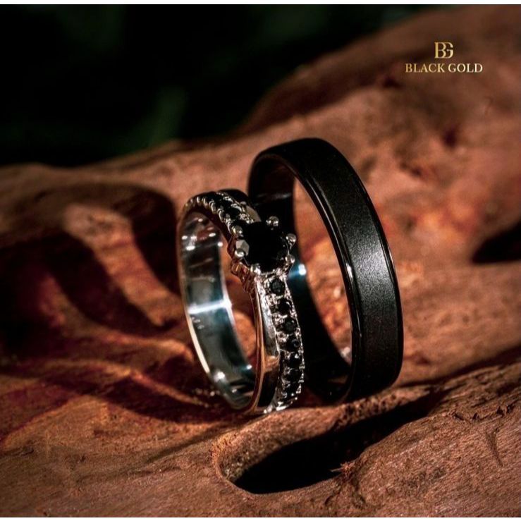 Cincin Rustic Emas - Platinum Finishing Black Wedding Ring Rustic Ring Cincin Kawin Cincin Tunangan