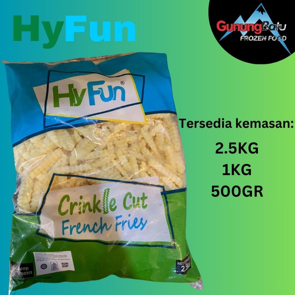 

HY FUN CRINKLE CUT FRENCH FRIES (KENTANG CRINKLE ) 2.5KG/1KG/500GR