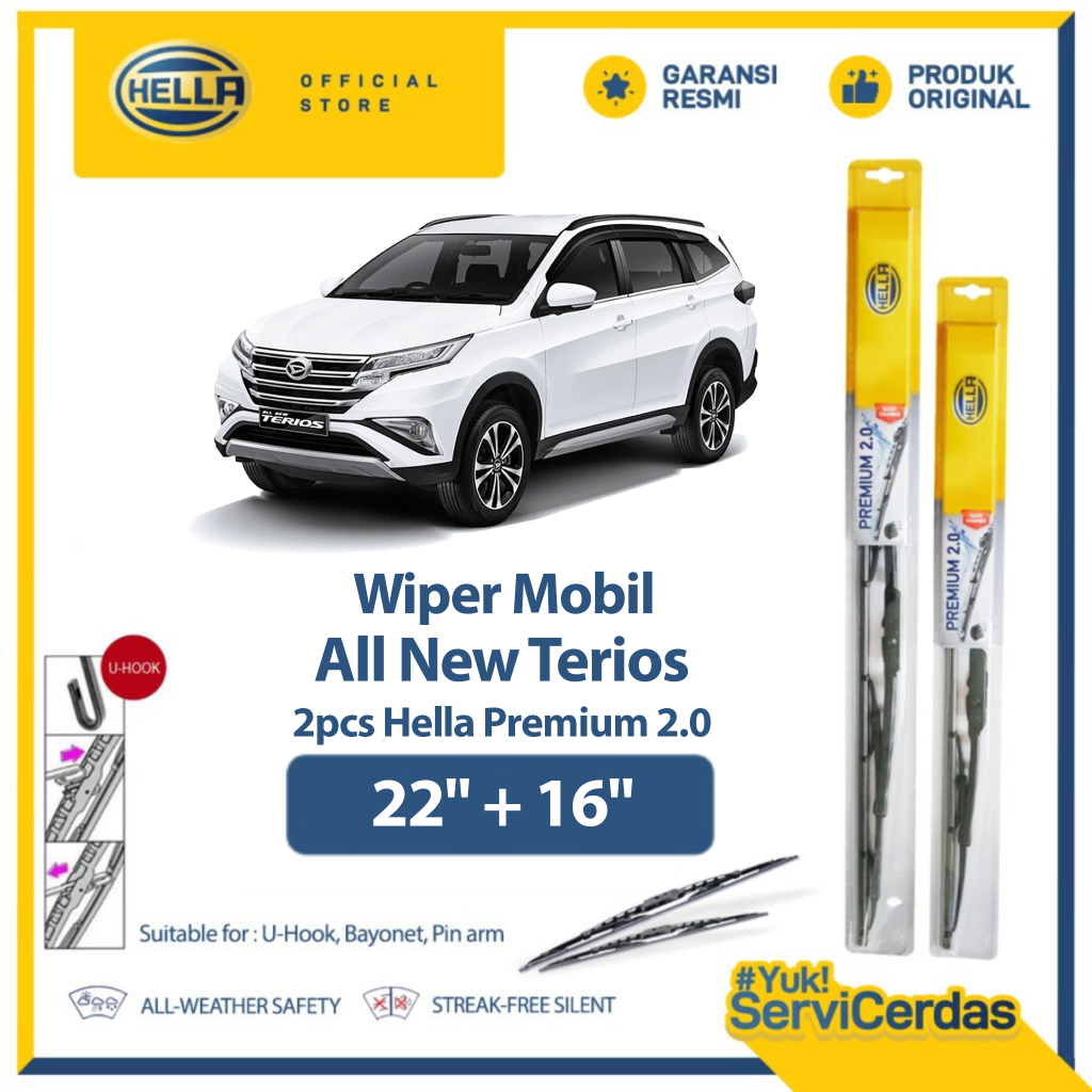 Wiper Mobil DAIHATSU All New Terios 22" + 16" (2pcs) - HELLA Premium 2.0