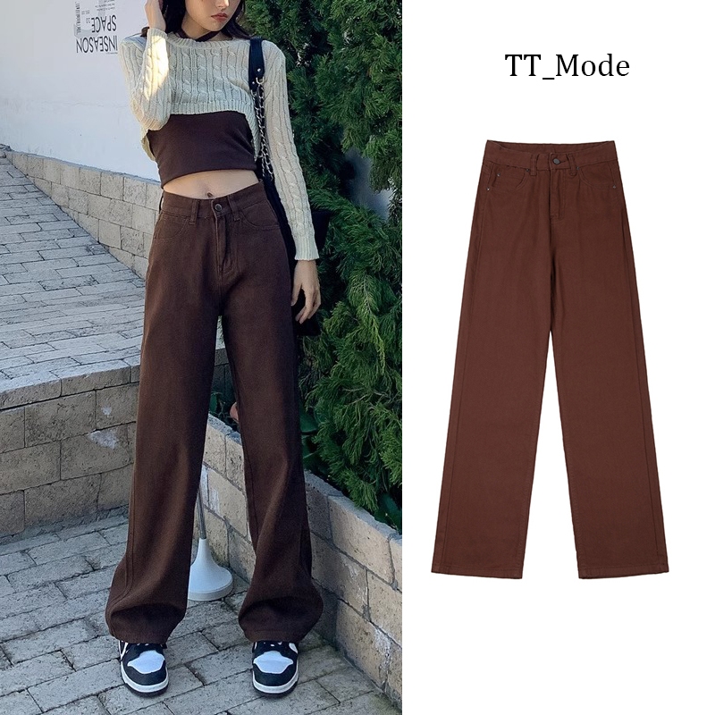 JEANS HIGHWAIST IMPORT CELANA PANTS WANITA / CEWEK CULLOTE HW BAGGY DENIM BROWN COKLAT