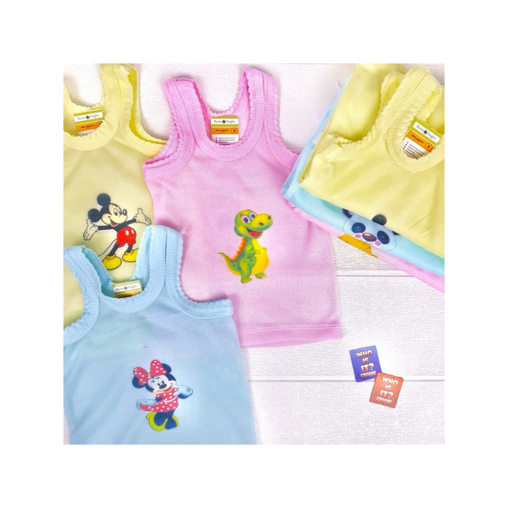 12PCS KAOS SINGLET ANAK BERMOTIF//KAOS DALAM ANAK SABLON