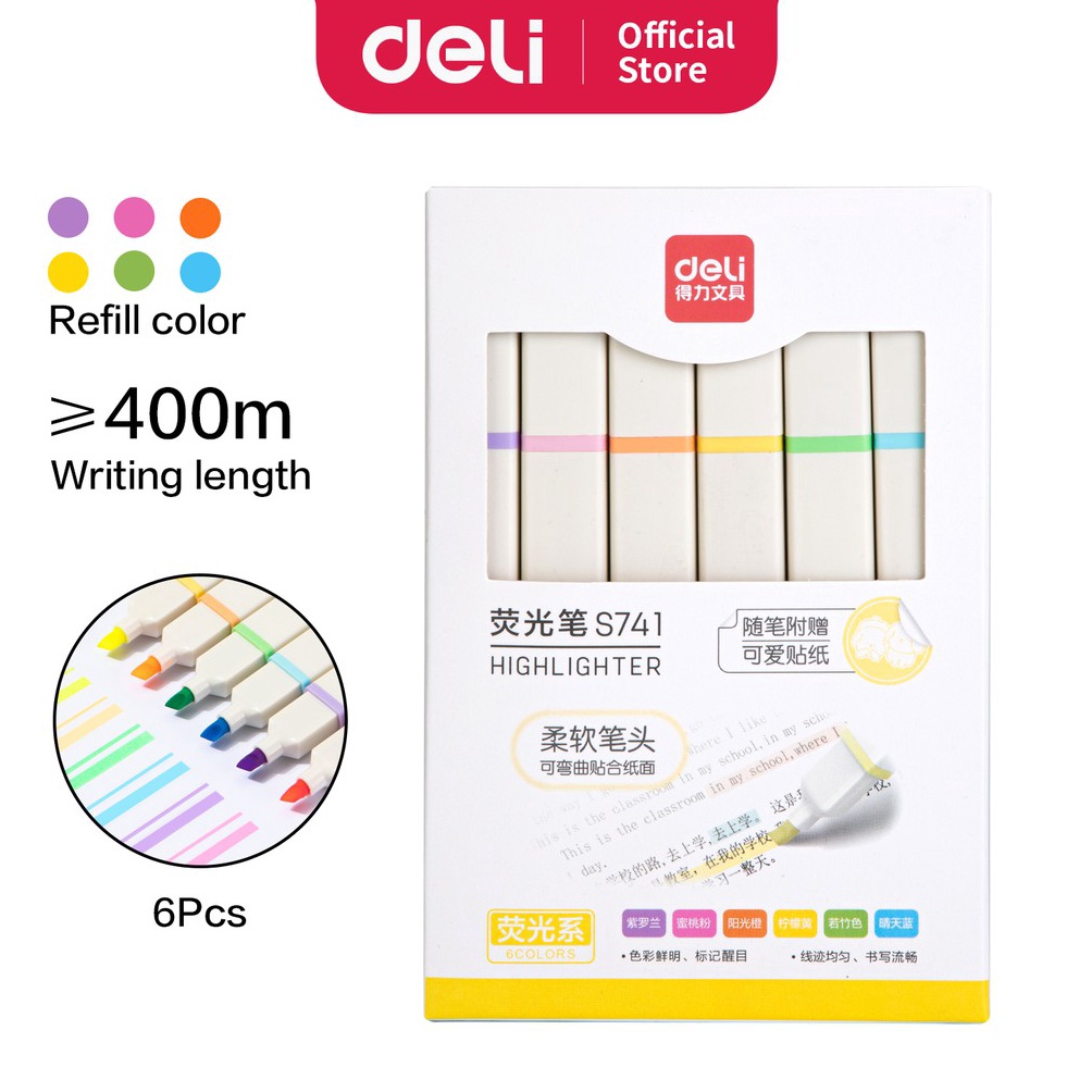 

KODE V46I Deli Highlighter Penanda Warna Dual Tip 6 Warna Terang S741