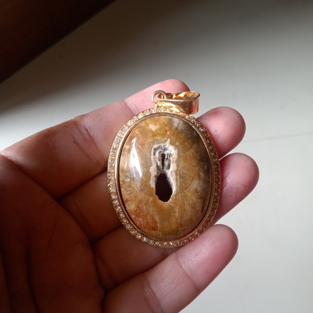 Liontin Batu Akik Galih Kelor Multi Warna Combong Asli Natural Alam Bonus Kalung Titanium