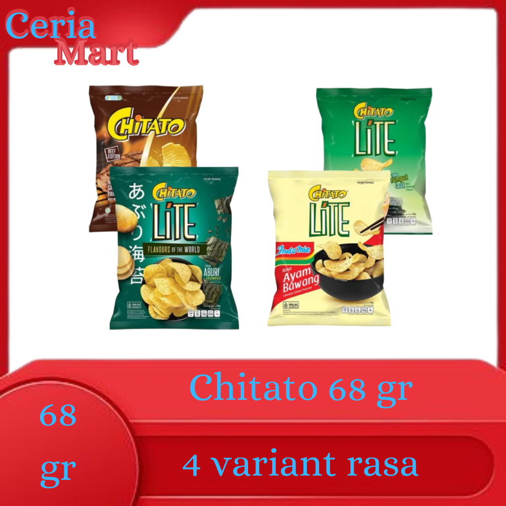 

chiki besar CEMILAN SNACK CHIKI CHITATO & LITE 68 GR 4 VARIANT RASA Kentang Kering