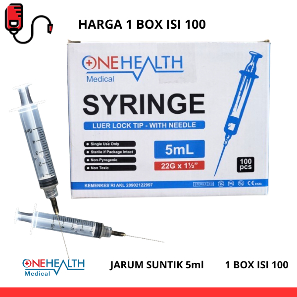 Jarum Suntik Medis Syringe 5 ml Onehealth Spuit 5cc 1 Box isi 100 pcs