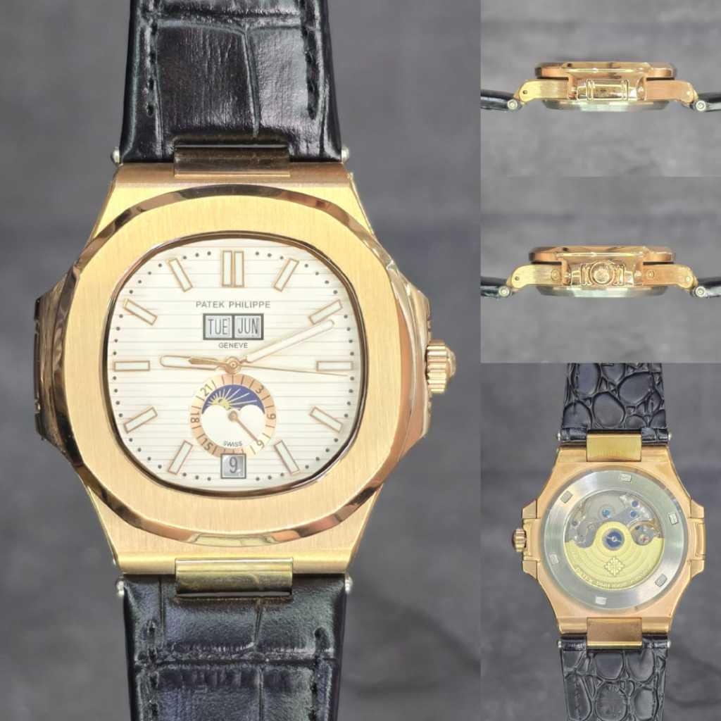 JAM TANGAN PATEK PHILIPPE MOONPHASE 5726 AUTOMATIC SUPER QUALITY BLACK DIAL WHITE