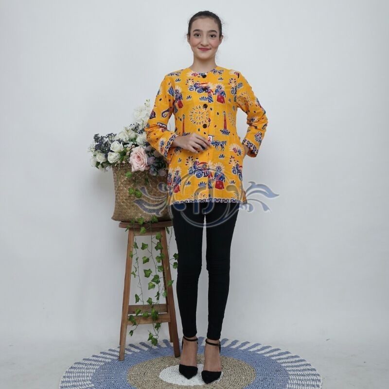 Blouse batik wanita ondel-ondel//atasan batik betawi//baju batik wanita ondel-ondel