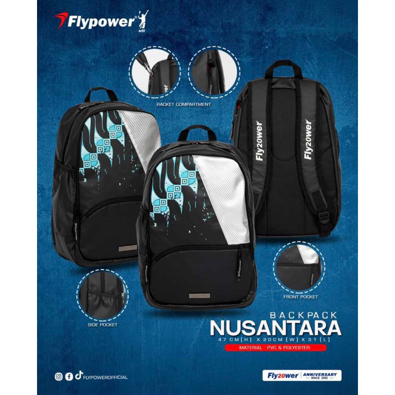 Tas Badminton Nusantara Backpack Flypower Bag Ransel Original