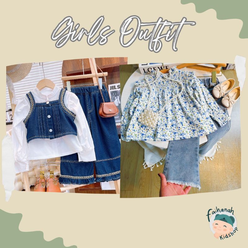 Setelan Baju Anak Perempuan By Ancore Lala/ Set Baju 3in1 Jeans 2-6 Tahun/ Setelan Baju Anak Lucu Bu