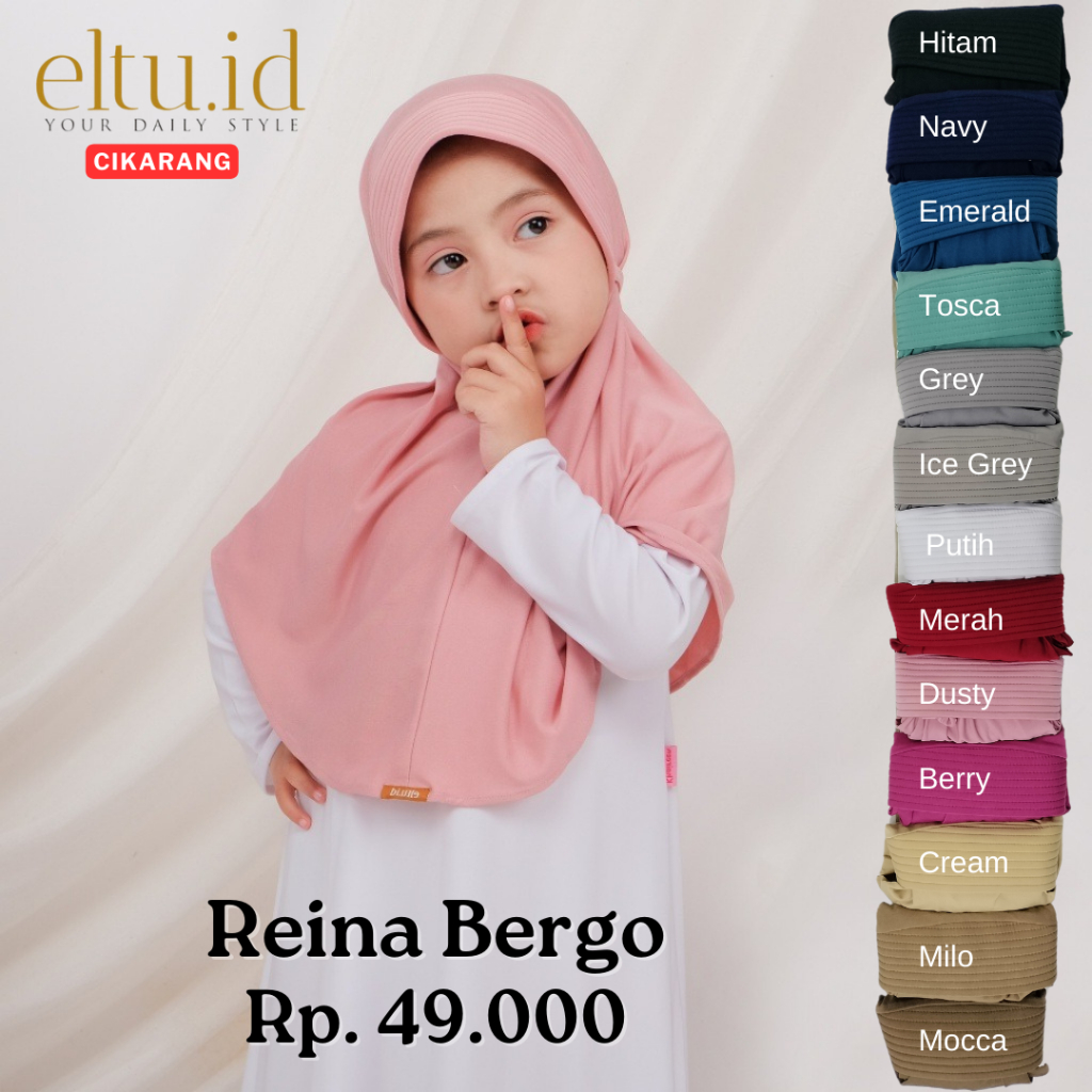 ELTU Reina Berko Kids Casual - Kerudung Instan Hijab Jilbab Bergo Polos Anak Tali Belakang Pet Kecil