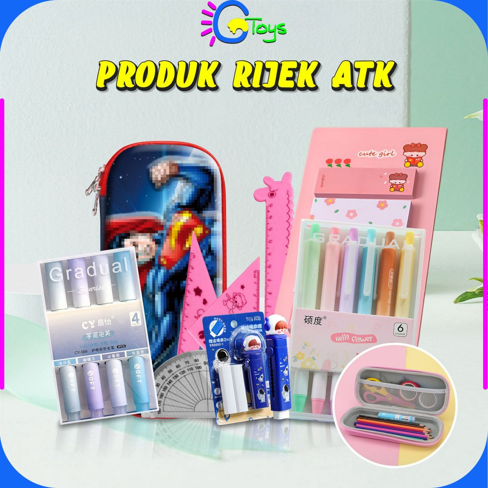 

CR-Barang Rijek Alat Tulis Kantor Stationary Perlengkapan Sekolah Anak / Kotak Pensil / Pena / Penghapus / Crayon Sticky Note