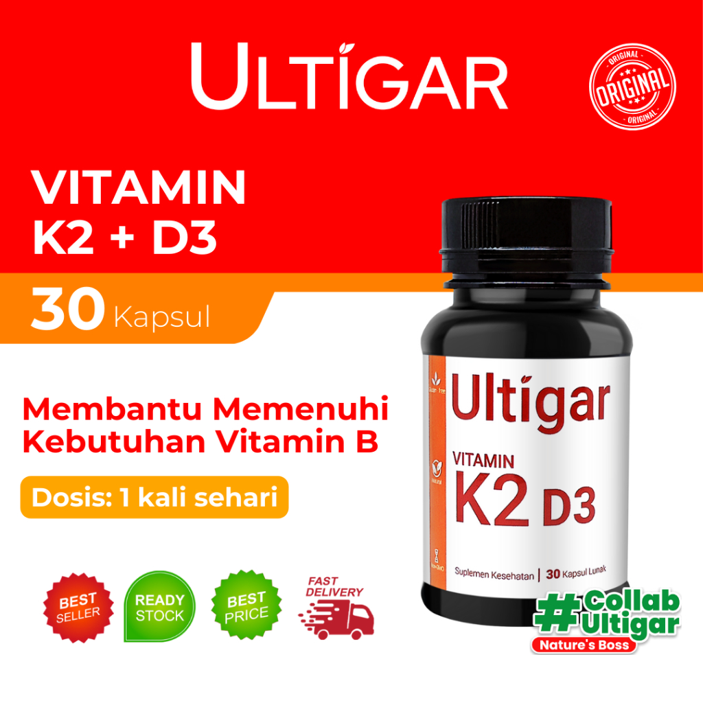 Ultigar Vitamin K2 + D3 -  K2 120 mcg D3 400 IU - Botol isi 30 Kapsul Lunak - Suplemen Kesehatan