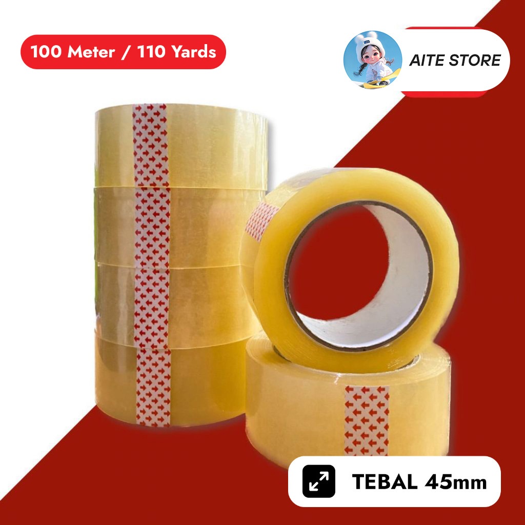 

Lakban Bening Murah Selotip Tebal 45mm 100 Meter/110 Yards Isolasi Solasi Opp - AITE