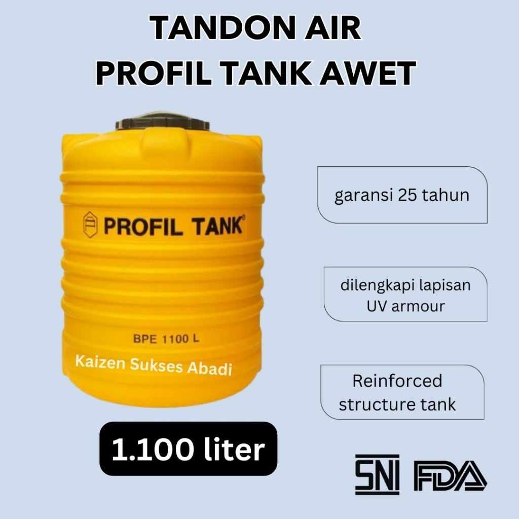 Tandon tangki toren air profil tank plastik BPE 1100 1000 Liter kuning kualitas penguin termurah ter