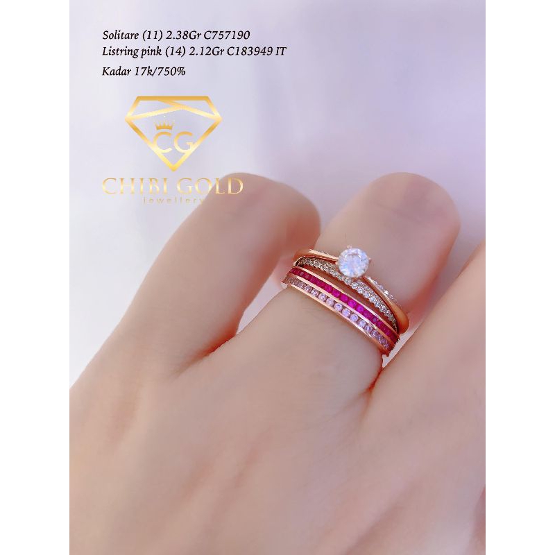-CHIBIGOLD- Cincin rose gold solitare C757190 dan cincin listring pink C183949IT kadar 750%/17K