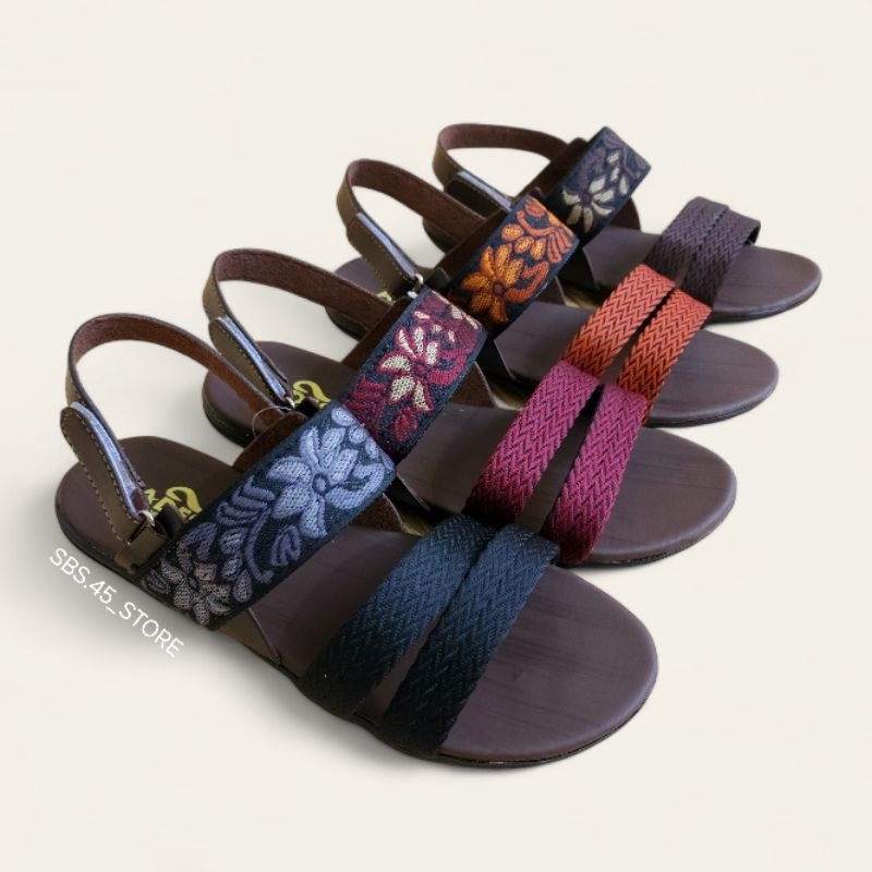 ADESA (BARU) Sandal Wanita Turki Rajut Let/Tali Belakang Perekat Ban 2 Flamboyan.