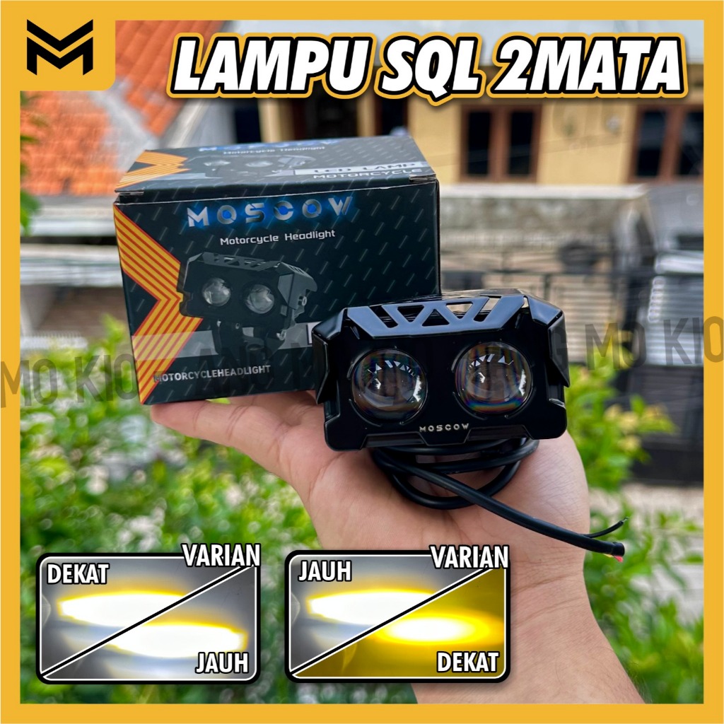 LAMPU TEMBAK SQL 2 MATA PRO 2 MODE JAUH DEKAT LED PUTIH KUNING HIGH LOW 12 - 80V / LAMPU SOROT LASER