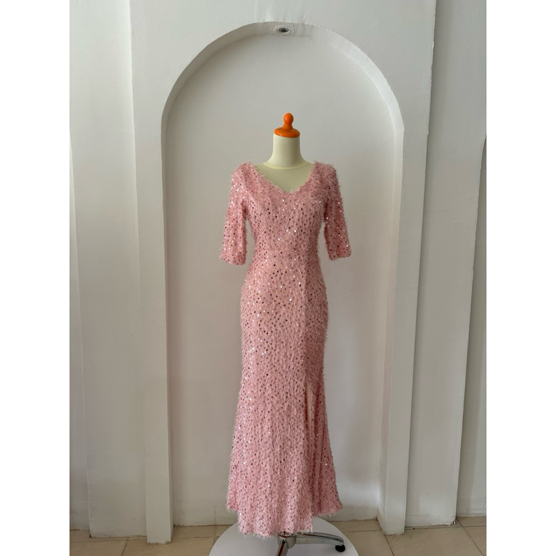 party dress pink new pesta beludru belahpaha