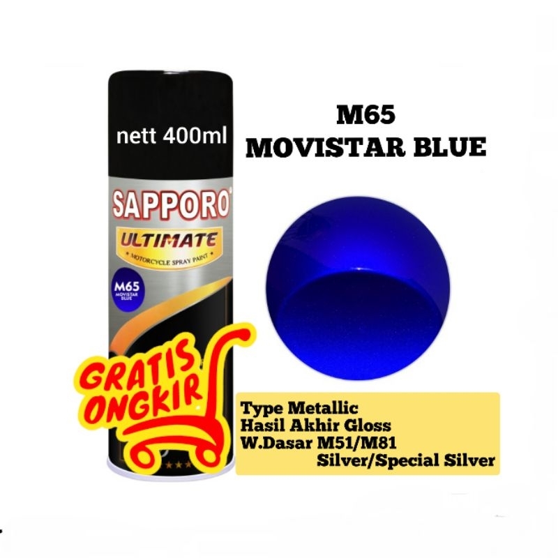 Sapporo Ultimate M65 Movistar Blue/biru/blue/cat semprot/pylox/pilox/pilok/motor/helm/cat aerosol