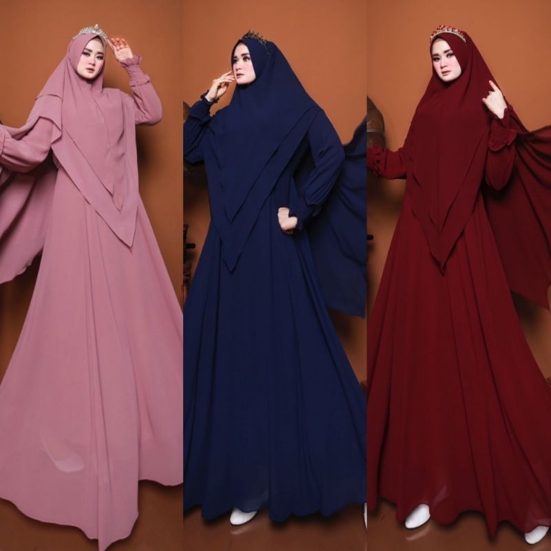 Alona set hijab polos syari ceruty khz