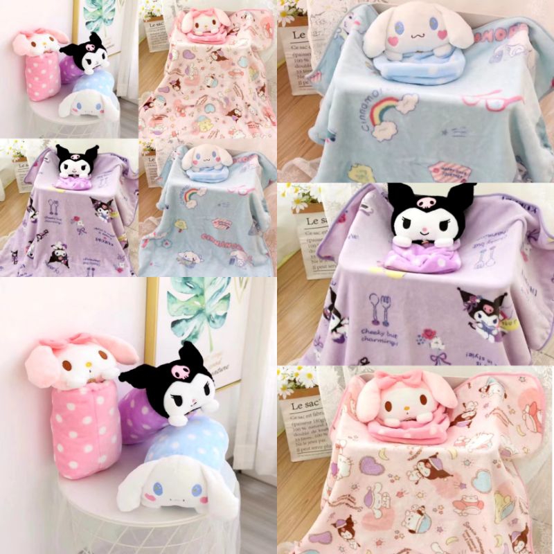 Selimut Kuromi Melody Cinnamoroll | Balmut Bantal Selimut Kuromi Melody Cinnamoroll 100cm × 100cm