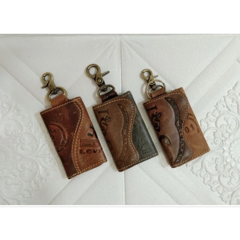 GANTUNGAN KUNCI STNK KULIT ASLI LEVIS, DOMPET KUNCI MOTOR, MOBIL