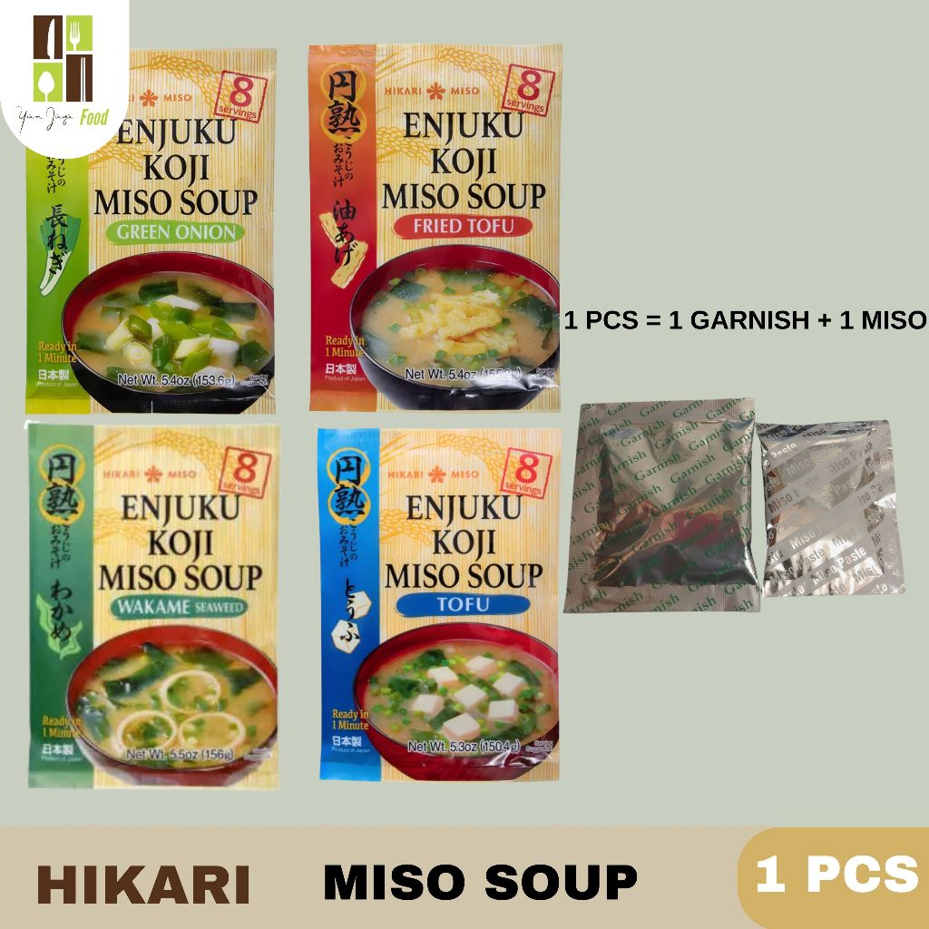 

Hikari Miso Soup / Sup Instan / Green Onion / Freid Tofu / Wakame / Jepang / untuk 8 Porsi 1 PCS [GARNISH+MISO]