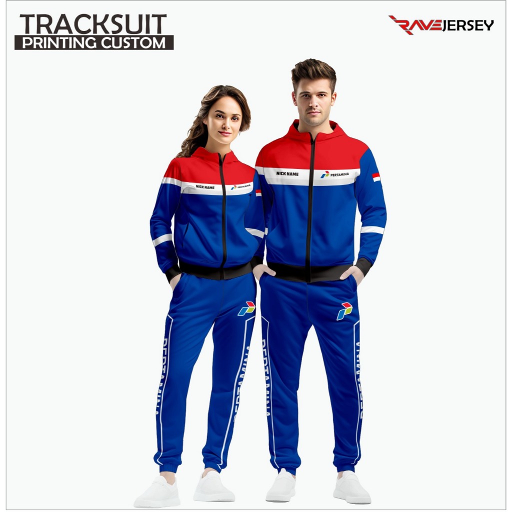 TRACKSUIT PERTAMINA PRINTING CUSTOM, JAKET KONTINGEN PRINTING, STELAN JAKET FULL PRINTING  CUSTOM