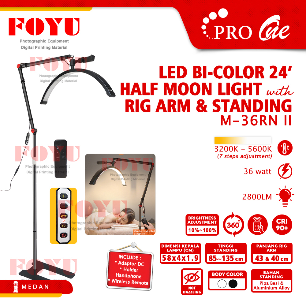 LED Bi Color 24’ Half Moon Light Rig Arm Standing Bulan Sabit Beauty Clinic Klinik Lamp Lampu Studio
