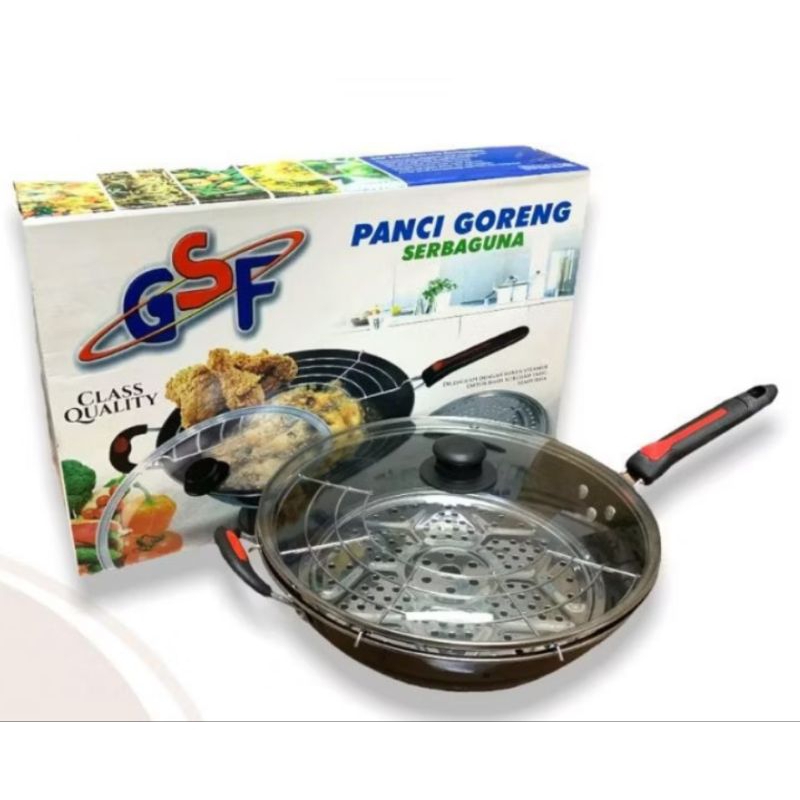 panci wajan gsf 1132 ksg serbaguna 3in1 plus saringan steamer tutup kaca anti lengket GSF G-1132 KSG