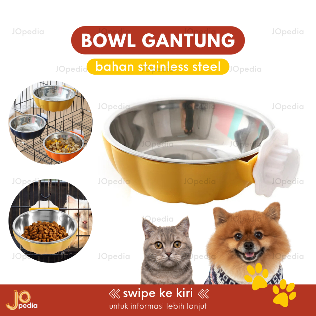 BOWL GANTUNG Stainless Steel Tempat Makan Kandang Kucing Anjing Pet Single Bowl Mangkok Jepit
