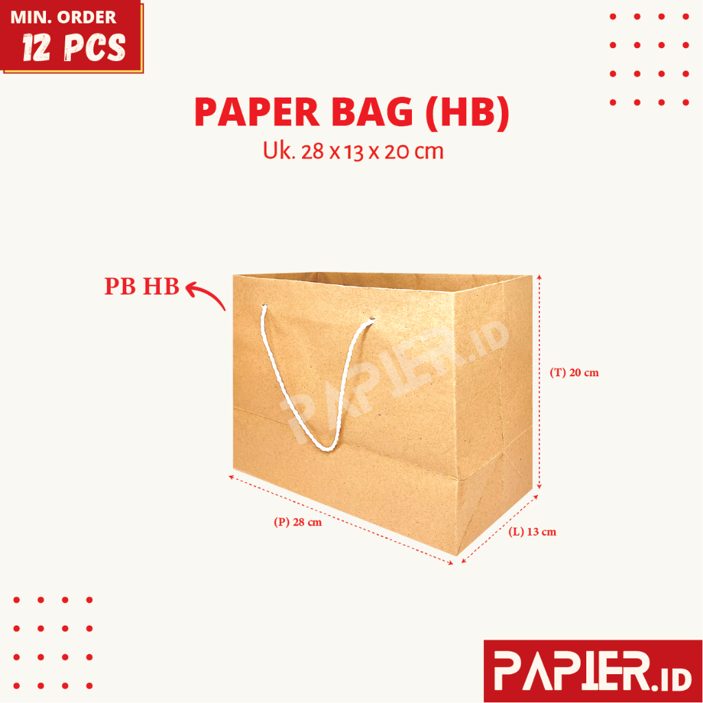 

(isi 12pcs) Paper Bag Kraft uk. 28x13x20 cm / Tas Kantong Kertas Coklat HB