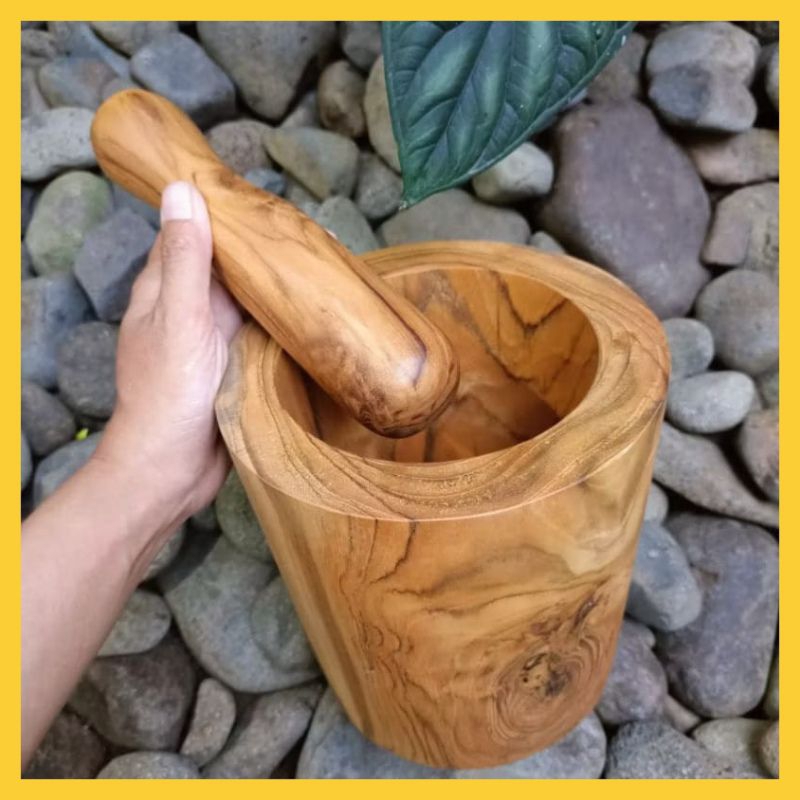 Lumpang lesung kayu jati jumbo tinggi 18cm