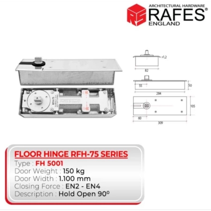 Floor hinge Rafes FH 5001 + patch fitting PS 3682